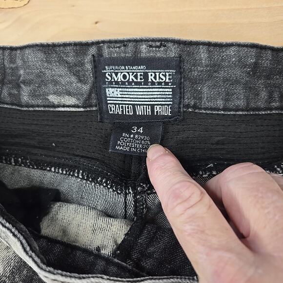 Smoke Rise Jean Shorts Mens 34 Black Acid Wash Destroyed Denim Distressed - Picture 5 of 13